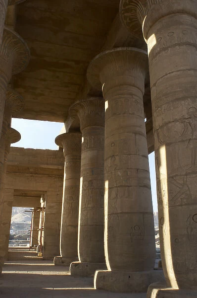Ramesseum. Colonnade with capitals shaped as lotus. Egypt