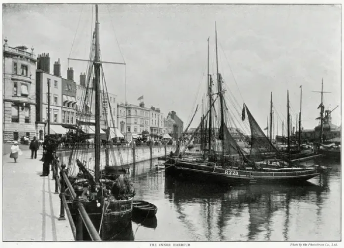 Framed Print : Ramsgate, photograph showing the inner harbour.. 1900s Framed Print : Ramsgate, photograph showing the inner harbour.. 1900s