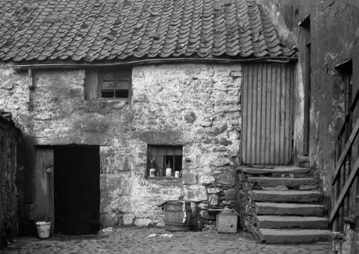 Framed Print : Ramshackle cottage and courtyard, Scotland Framed Print : Ramshackle cottage and courtyard, Scotland