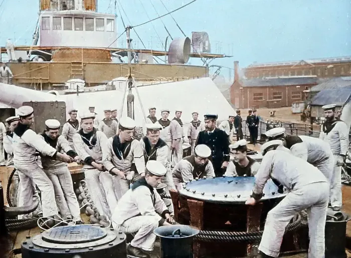 Framed Print : Ranging cables, HMS Majestic, Royal Navy, probably Framed Print : Ranging cables, HMS Majestic, Royal Navy, probably
