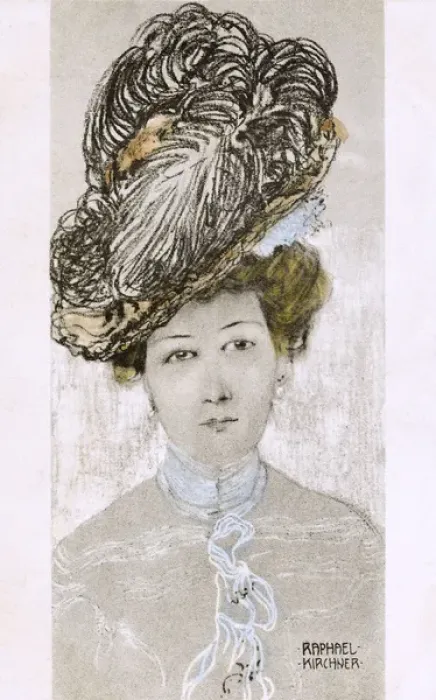 Framed Print : Raphael Kirchner - Portrait of a smart lady with high hat Framed Print : Raphael Kirchner - Portrait of a smart lady with high hat
