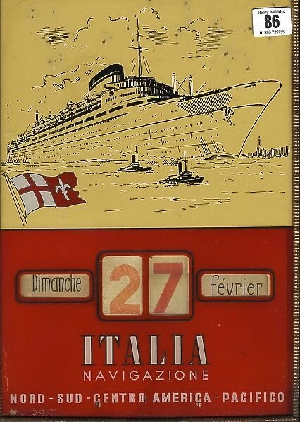 Rare Italia Navigazione brass framed agent's calendar