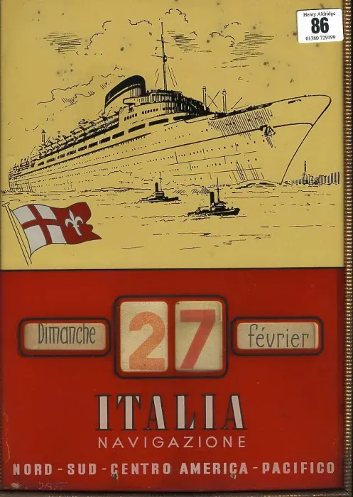 Framed Print : Rare Italia Navigazione brass framed agent's calendar Framed Print : Rare Italia Navigazione brass framed agent's calendar