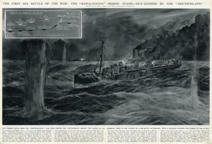 Framed Print : Rawalpindi outgunned by Deutschland by G. H. Davis Framed Print : Rawalpindi outgunned by Deutschland by G. H. Davis