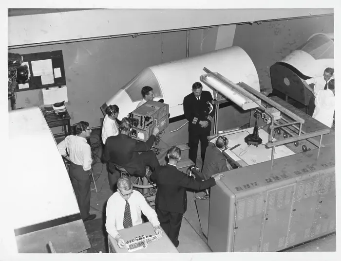Framed Print : Raymond Baxter interviewing an airline pilot Framed Print : Raymond Baxter interviewing an airline pilot