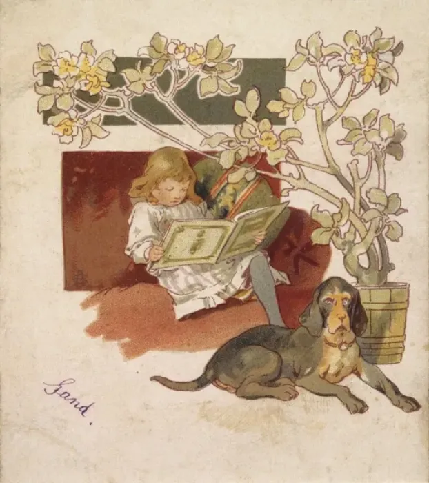 Framed Print : Reading Girl, Bloodhound Framed Print : Reading Girl, Bloodhound
