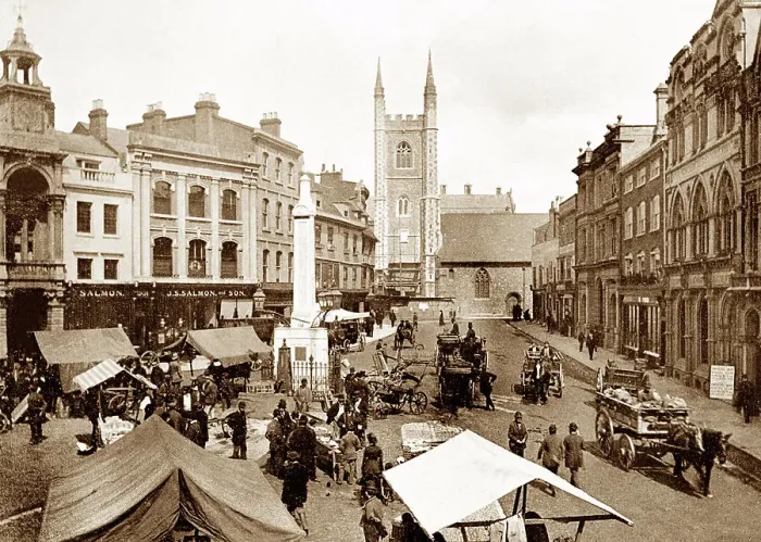 Framed Print : Reading Market Place, Victorian period Framed Print : Reading Market Place, Victorian period