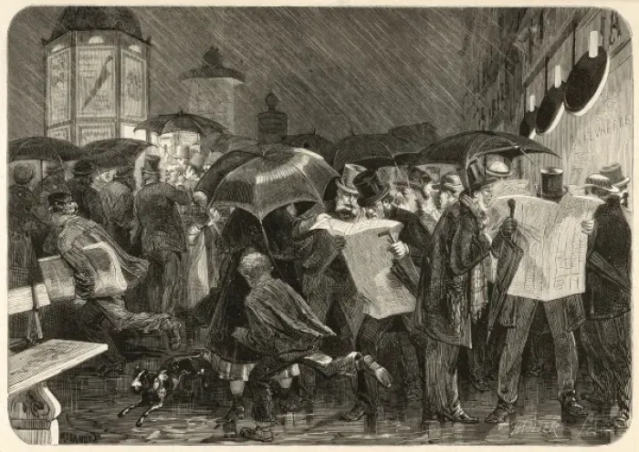 Framed Print : Reading the papers in the rain Framed Print : Reading the papers in the rain