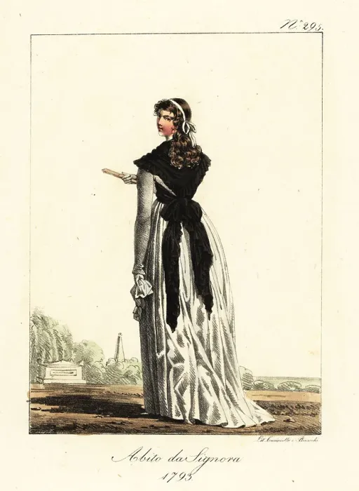 Framed Print : Rear view of the dress of a fashionable woman, French Revolution Framed Print : Rear view of the dress of a fashionable woman, French Revolution