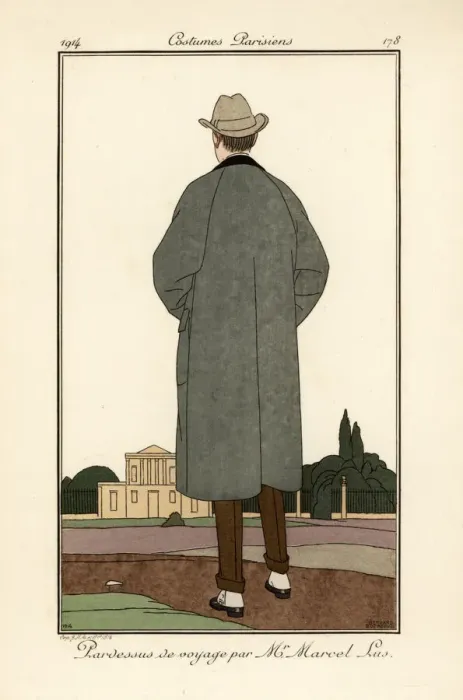 Framed Print : Rear view of man in travel overcoat by Marcel Lus Framed Print : Rear view of man in travel overcoat by Marcel Lus