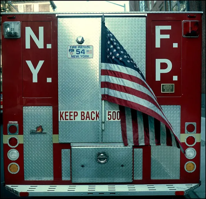 Framed Print : Rear view of New York Fire Patrol vehicle, USA Framed Print : Rear view of New York Fire Patrol vehicle, USA