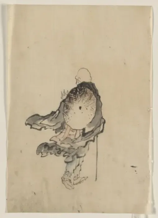 Framed Print : Rear view of a traveler or monk wearing cape and with large Framed Print : Rear view of a traveler or monk wearing cape and with large