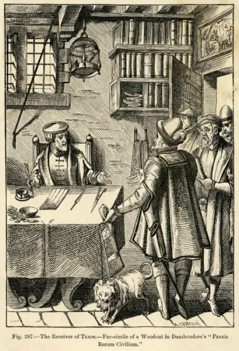 Framed Print : The receiver of taxes, 16th century Framed Print : The receiver of taxes, 16th century