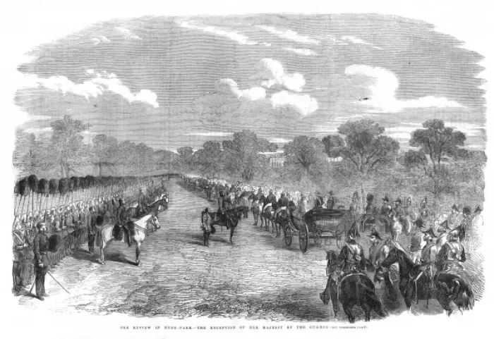 Framed Print : Reception of Queen Victoria by review of guards, Hyde Park Framed Print : Reception of Queen Victoria by review of guards, Hyde Park