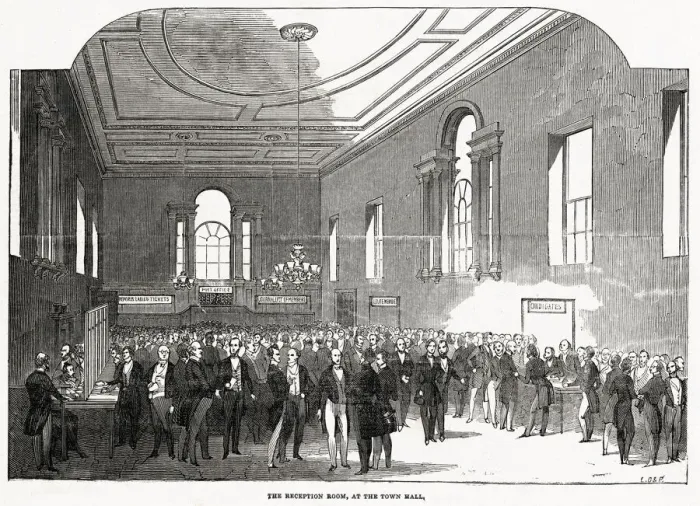 Framed Print : Reception room at the Town Hall, Cambridge Date: June 1845 Framed Print : Reception room at the Town Hall, Cambridge Date: June 1845
