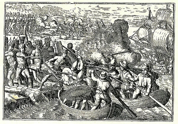 Reception of Spaniards by Caribs, from Gottfried's Reiser