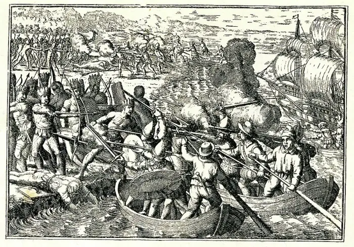 Framed Print : Reception of Spaniards by Caribs, from Gottfried's Reiser Framed Print : Reception of Spaniards by Caribs, from Gottfried's Reiser