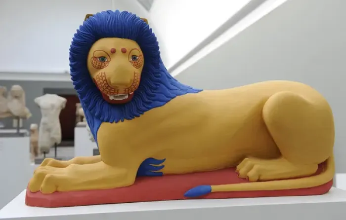 Framed Print : Reconstruction of a Lion from a greek tomb. C. 570 B. C. Pain Framed Print : Reconstruction of a Lion from a greek tomb. C. 570 B. C. Pain