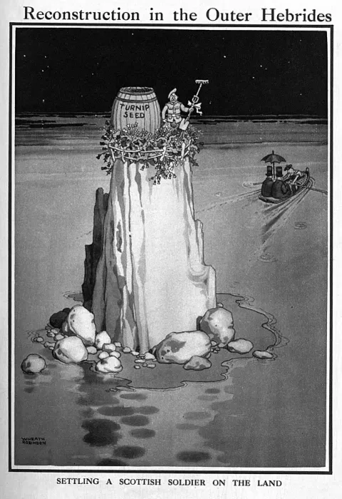 Framed Print : Reconstruction in the Outer Hebrides by Heath Robinson, WW1 Framed Print : Reconstruction in the Outer Hebrides by Heath Robinson, WW1