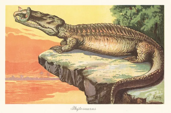 Framed Print : Reconstruction of a Phytosaur with Ceratodus Framed Print : Reconstruction of a Phytosaur with Ceratodus