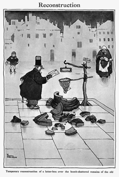 Framed Print : Reconstruction by William Heath Robinson, WW1 cartoon Framed Print : Reconstruction by William Heath Robinson, WW1 cartoon
