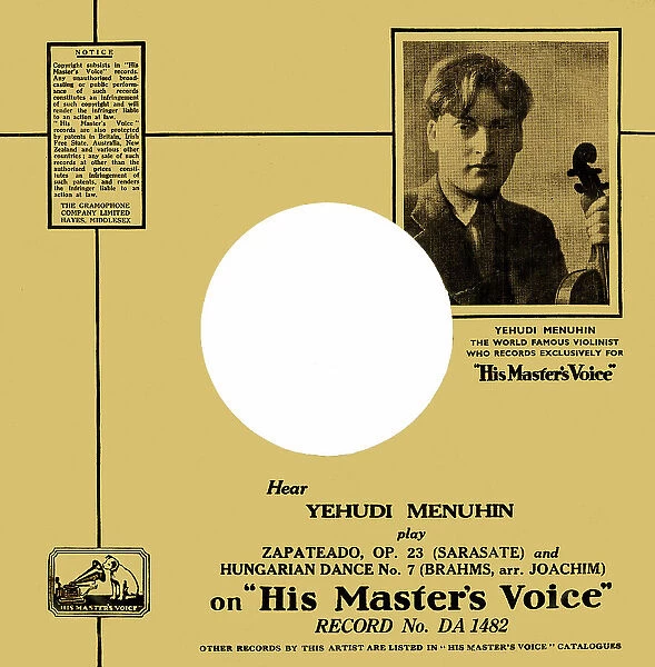 Record sleeve, Yehudi Menuhin, violinist