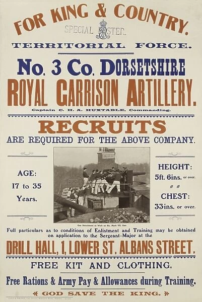 Recruiting poster, No 3 Coy Dorset Royal Garrison Artillery