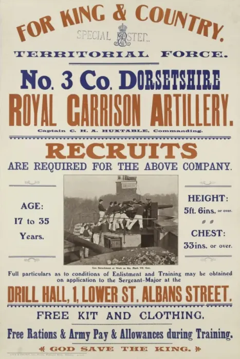 Framed Print : Recruiting poster, No 3 Coy Dorset Royal Garrison Artillery Framed Print : Recruiting poster, No 3 Coy Dorset Royal Garrison Artillery