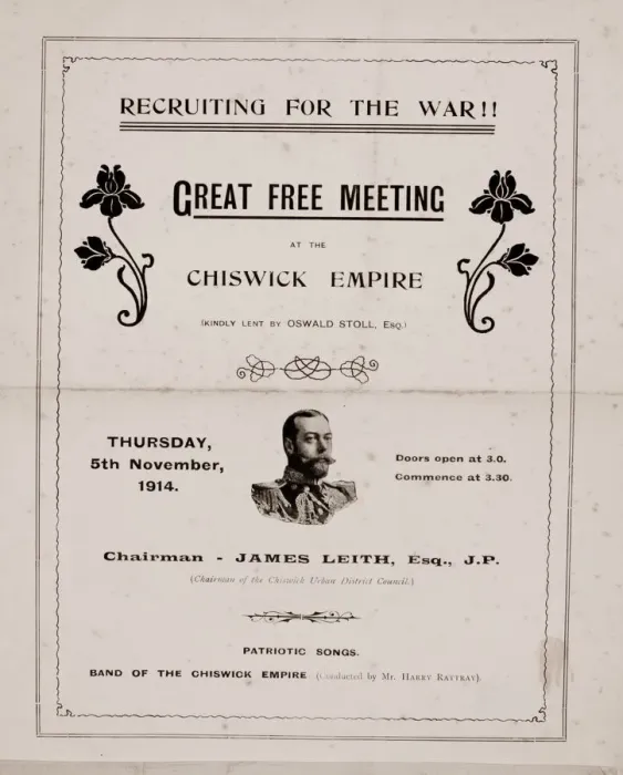 Framed Print : Recruitment poster, Meeting at Chiswick Empire, London, WW1 Framed Print : Recruitment poster, Meeting at Chiswick Empire, London, WW1