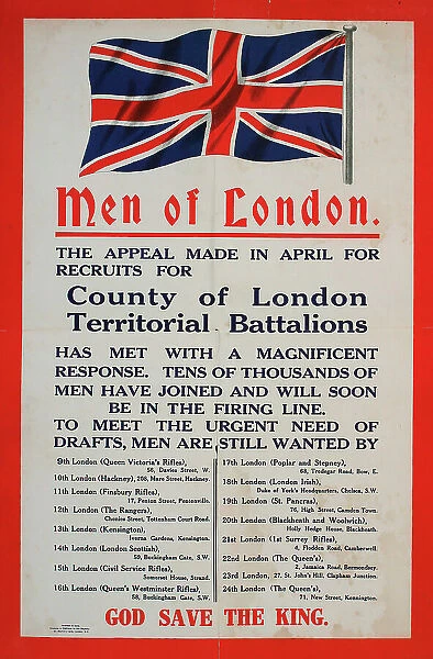 Recruitment poster, Men of London, WW1