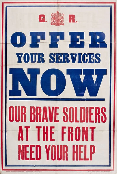 Recruitment poster, Offer Your Services Now, WW1