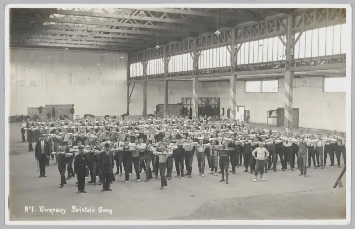 Framed Print : Recruits at physical drill in a hall - Gloucestershire Regim Framed Print : Recruits at physical drill in a hall - Gloucestershire Regim