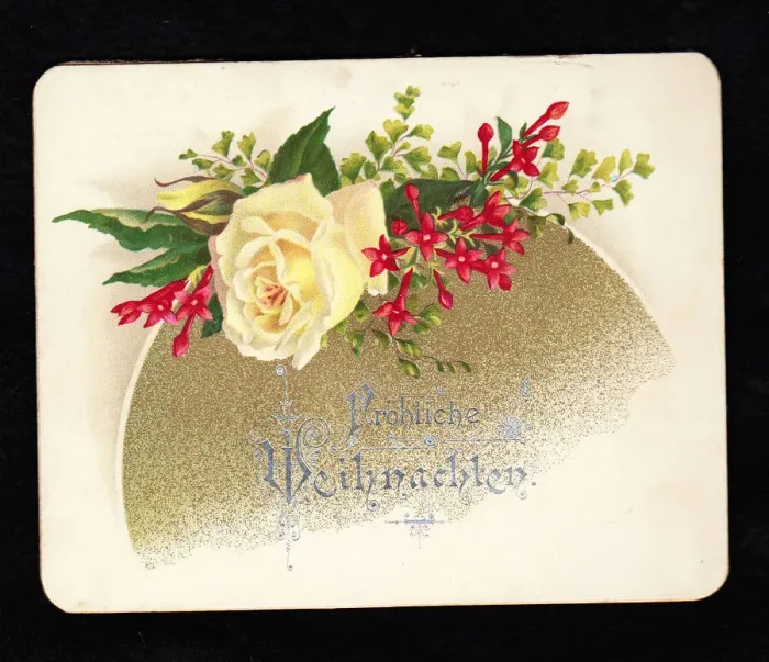 Framed Print : Red and cream flowers on a German Christmas card Framed Print : Red and cream flowers on a German Christmas card