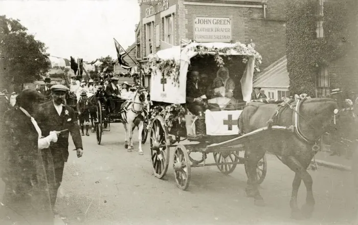 Framed Print : Red Cross Horse-drawn Waggon (Picture shows Eric Copping) Framed Print : Red Cross Horse-drawn Waggon (Picture shows Eric Copping)