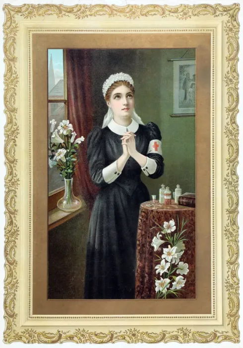 Framed Print : Red Cross nurse praying Framed Print : Red Cross nurse praying