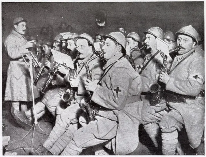 Framed Print : Red Cross stretcher-bearers during the day, musicians by night Framed Print : Red Cross stretcher-bearers during the day, musicians by night