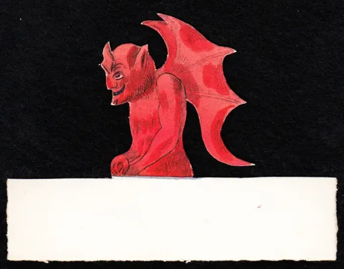Framed Print : Red devil on a place card Framed Print : Red devil on a place card