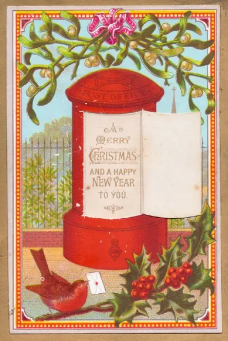 Framed Print : Red pillar box on a Christmas card Framed Print : Red pillar box on a Christmas card