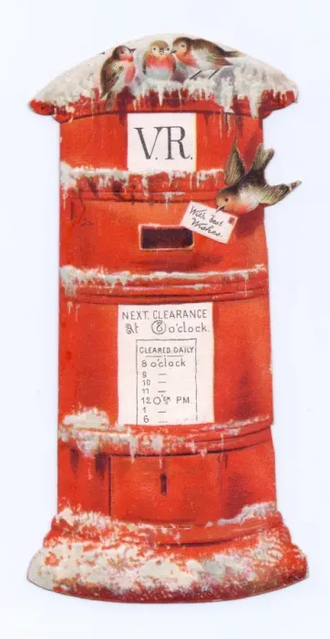 Framed Print : Red pillar box with robins on a Christmas card