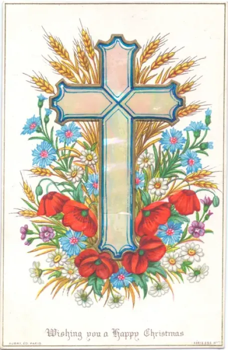 Framed Print : Red poppies and a cross on a Christmas card Framed Print : Red poppies and a cross on a Christmas card