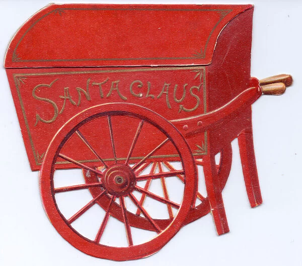 Red wheelbarrow on a cutout Christmas and New Year card