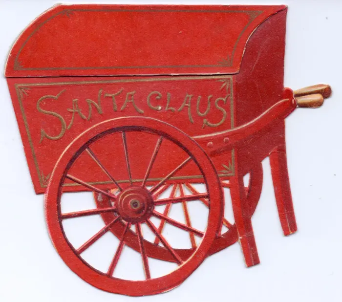 Framed Print : Red wheelbarrow on a cutout Christmas and New Year card Framed Print : Red wheelbarrow on a cutout Christmas and New Year card