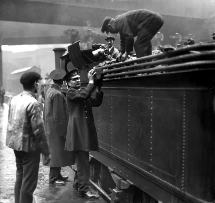 Framed Print : Refilling engine tender during rail strike Framed Print : Refilling engine tender during rail strike