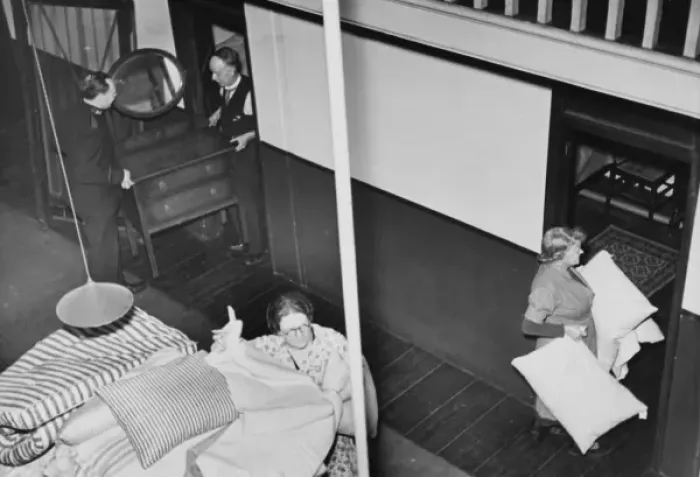 Framed Print : Refugee hostel furnished WWII Framed Print : Refugee hostel furnished WWII