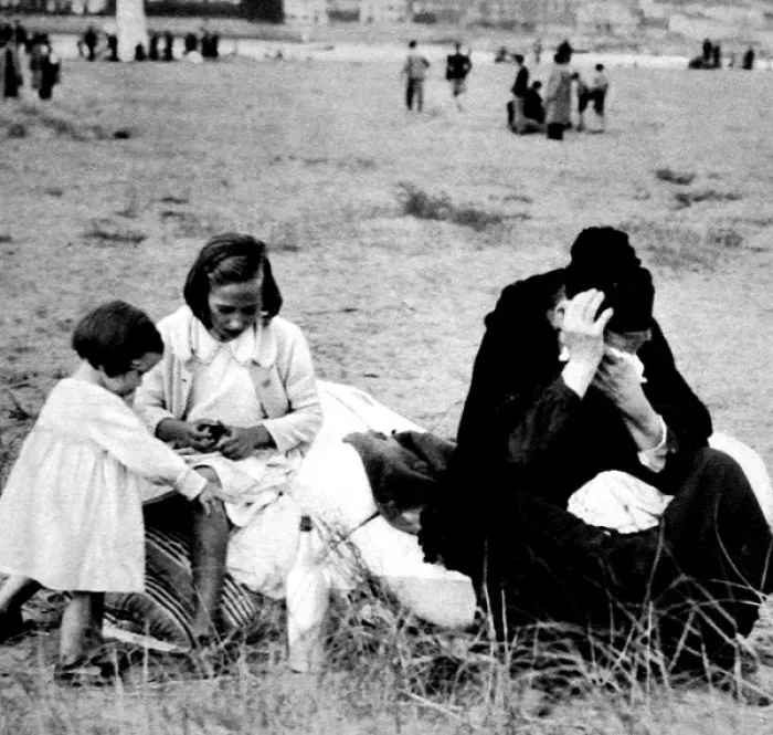 Framed Print : Refugees from Irun sitting on the beach at Hendaye; Spanish Framed Print : Refugees from Irun sitting on the beach at Hendaye; Spanish