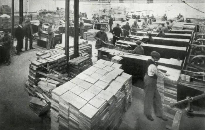 Framed Print : Refugees making Munitions Cases, Earls Court, London Framed Print : Refugees making Munitions Cases, Earls Court, London
