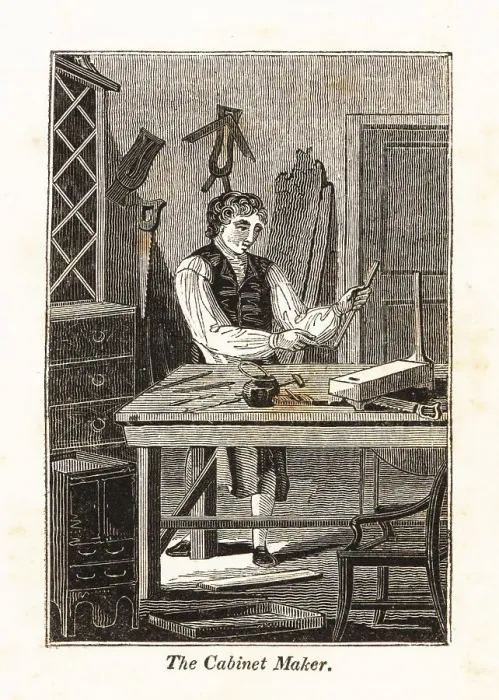 Framed Print : Regency cabinet maker in his workshop Framed Print : Regency cabinet maker in his workshop
