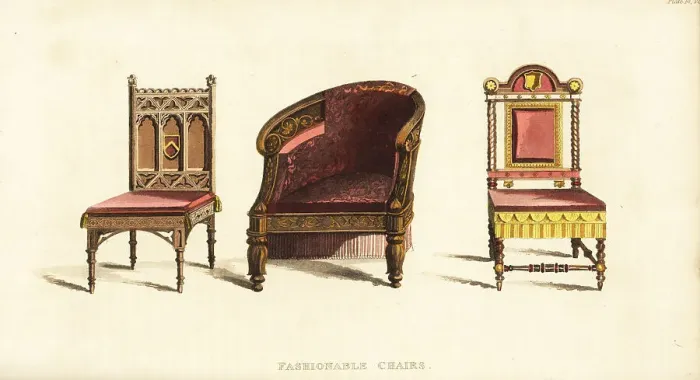 Framed Print : Regency-era chairs in different styles: Gothic, Grecian and 17th Framed Print : Regency-era chairs in different styles: Gothic, Grecian and 17th