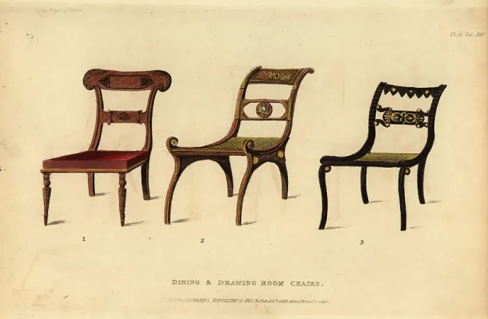 Framed Print : Regency-era dining and drawing-room chairs, 1815 Framed Print : Regency-era dining and drawing-room chairs, 1815