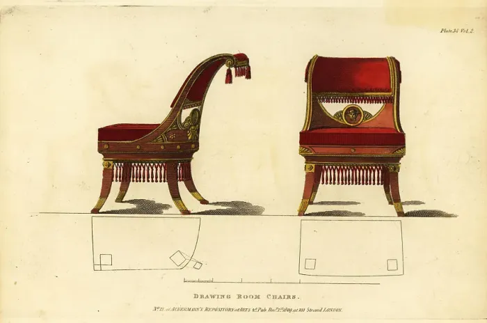 Framed Print : Regency era drawing-room chairs, 1809 Framed Print : Regency era drawing-room chairs, 1809